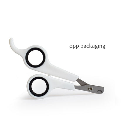White pet nail clippers with black accents on a white background