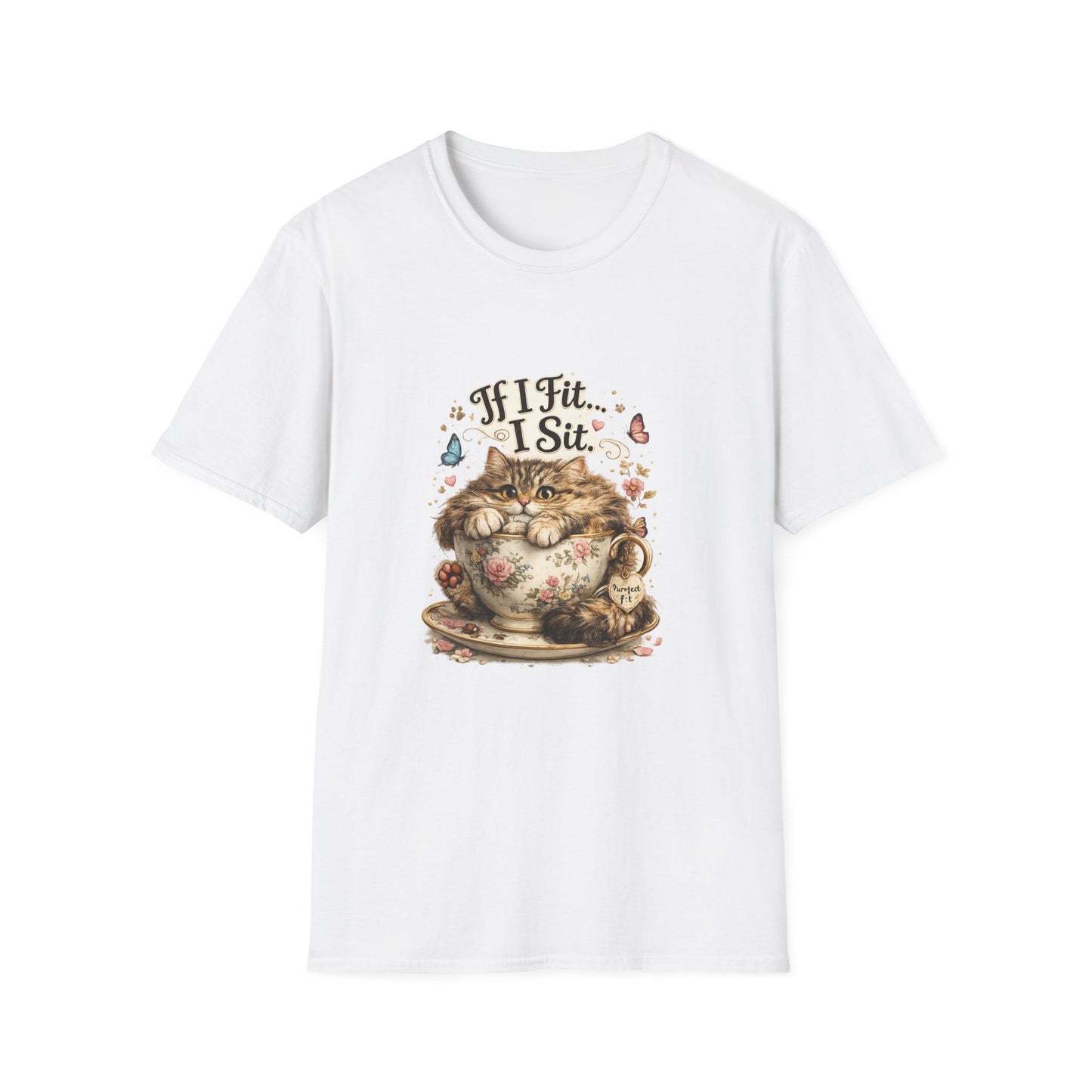 If I Fit... I Sit.™ Coffee Cup Cat Shirt | Funny Coffee Lover Kitty Tee | Cute Cat Lover Gift