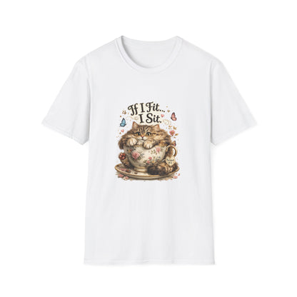If I Fit... I Sit.™ Coffee Cup Cat Shirt | Funny Coffee Lover Kitty Tee | Cute Cat Lover Gift