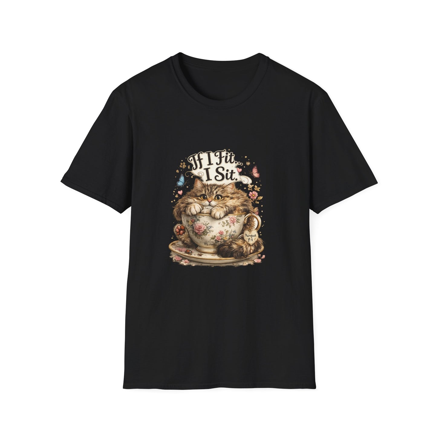 If I Fit... I Sit.™ Coffee Cup Cat Shirt | Funny Coffee Lover Kitty Tee | Cute Cat Lover Gift