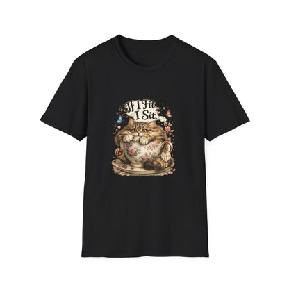 If I Fit... I Sit.™ Coffee Cup Cat Shirt | Funny Coffee Lover Kitty Tee | Cute Cat Lover Gift
