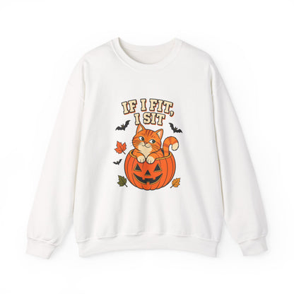 If I Fit, I Sit Halloween Cat Sweatshirt – Pumpkin Cat Crewneck