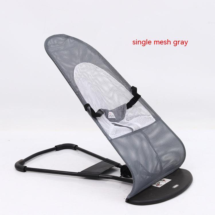 Gray baby bouncer with black base on a white background