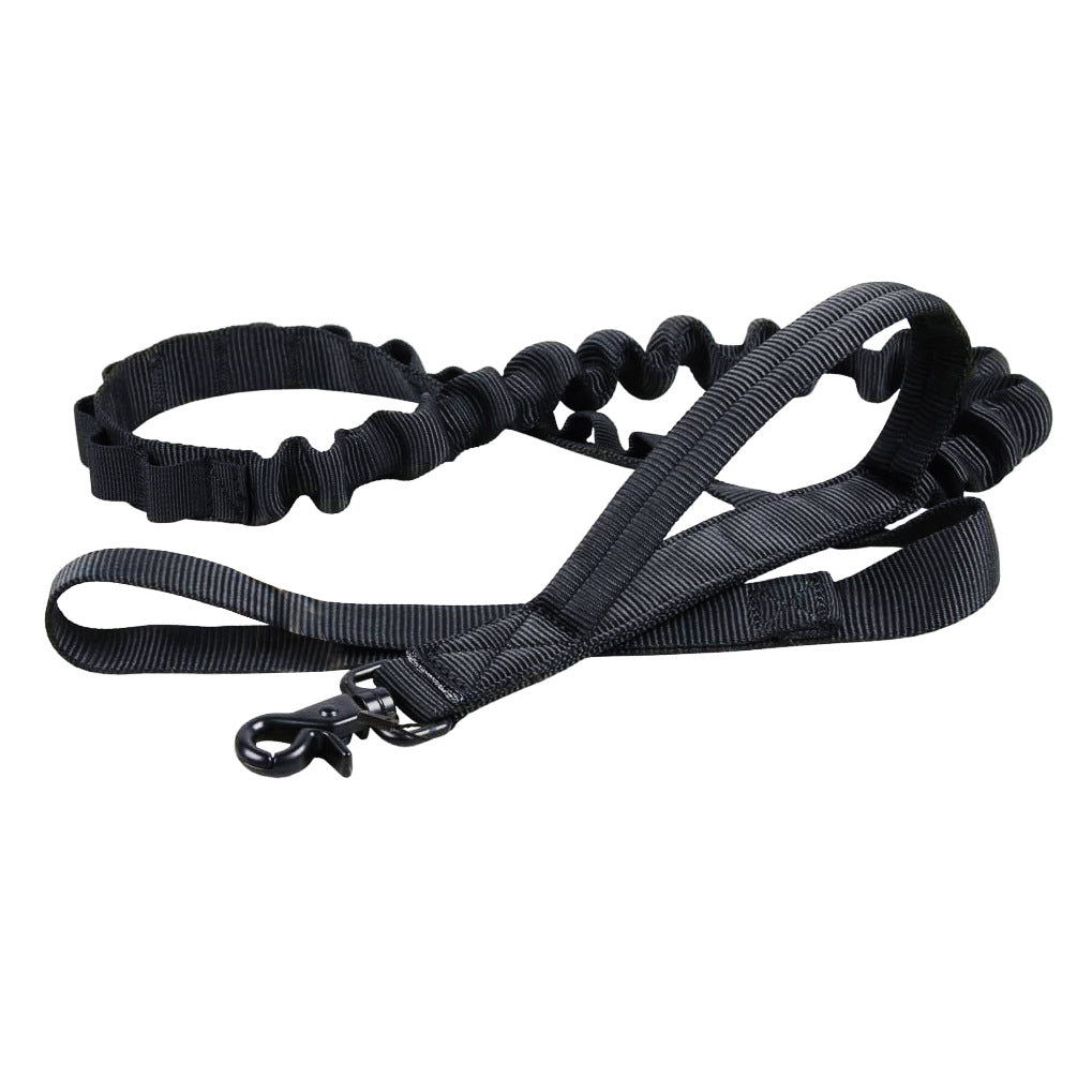 Black dog leash with handle on a white background