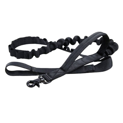Black dog leash with handle on a white background