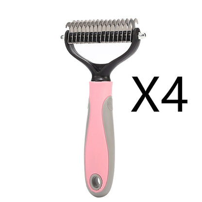 Pet grooming brush with pink handle and metal bristles on a white background, labeled 'X4'.