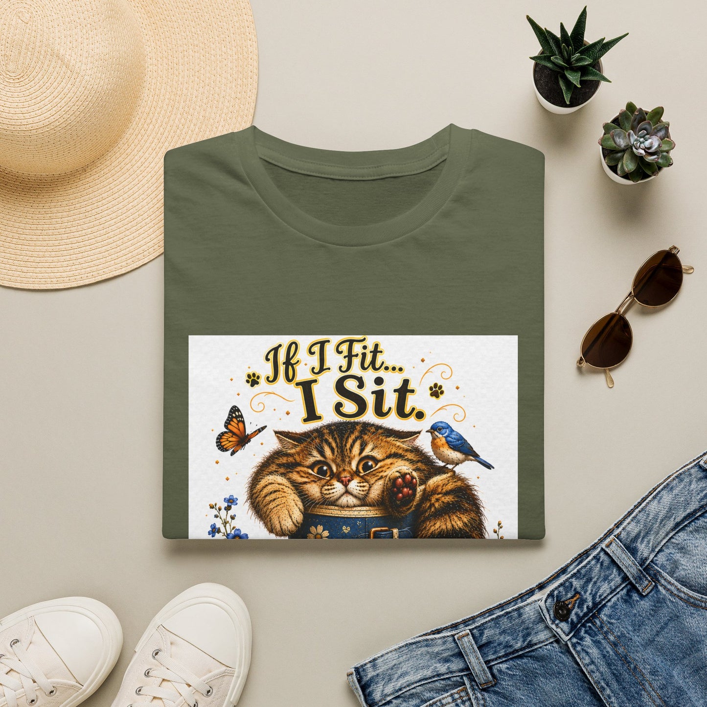 If I Fit... I Sit | Rain Boot Cat Shirt | Funny Gardening Kitty Tee | Cute Cat Lover Gif