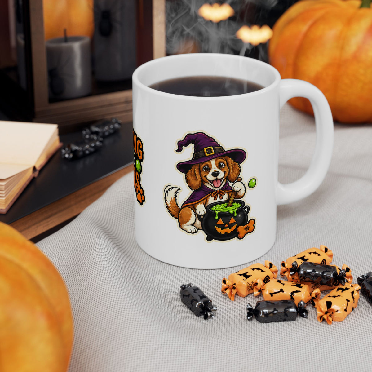 Brewing Up Some Treats Halloween Dog Mug – Witch Puppy Coffee Cupramic Mug, (11oz, 15oz)