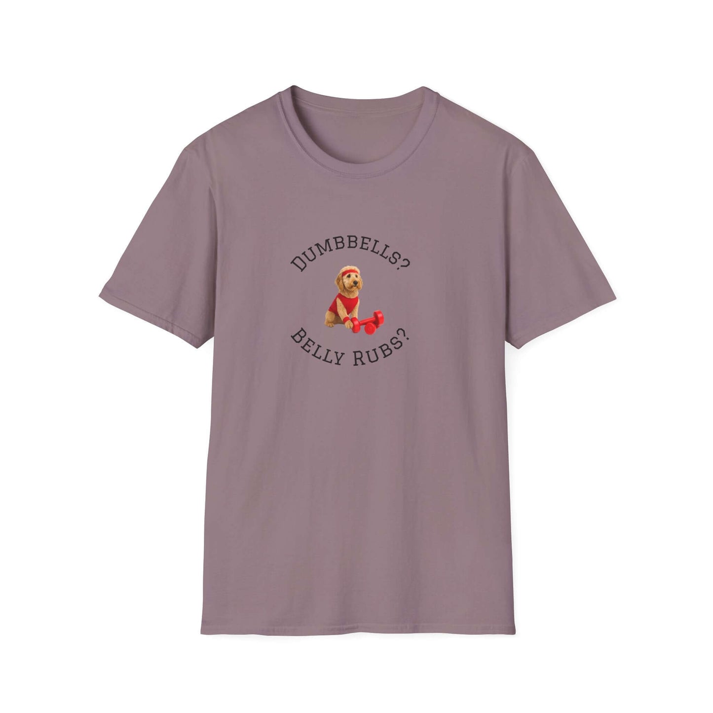 Goldendoodle Dog Lover Workout Tee – "Belly Rubs or Dumbbells?" pet supplies, funny dog-themed gym shirt