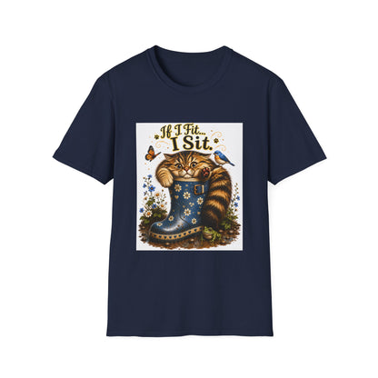 If I Fit... I Sit | Rain Boot Cat Shirt | Funny Gardening Kitty Tee | Cute Cat Lover Gif