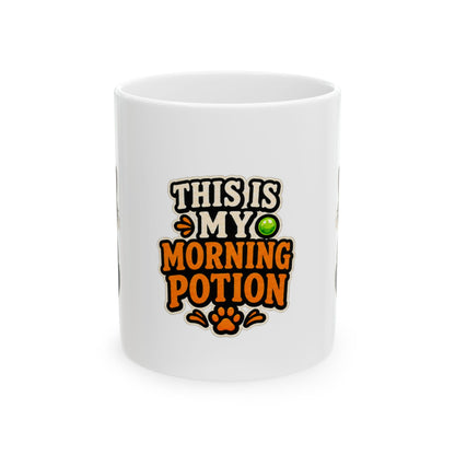 This Is My Morning Potion Halloween cat mug with black witch cat