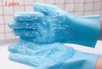 Blue gloves with textured surface on a white background