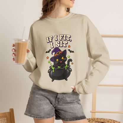 If I Fit, I Sit Witch Cat Halloween Sweatshirt – Cauldron Cat Crewneck