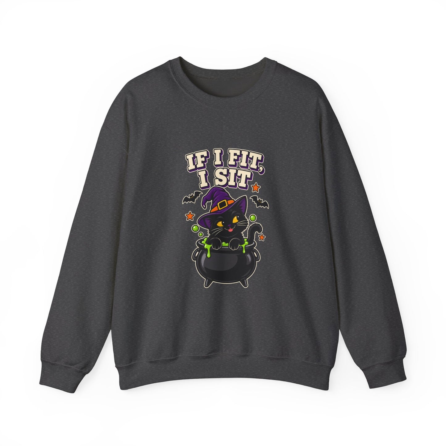 If I Fit, I Sit Witch Cat Halloween Sweatshirt – Cauldron Cat Crewneck