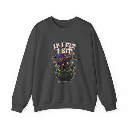 If I Fit, I Sit Witch Cat Halloween Sweatshirt – Cauldron Cat Crewneck