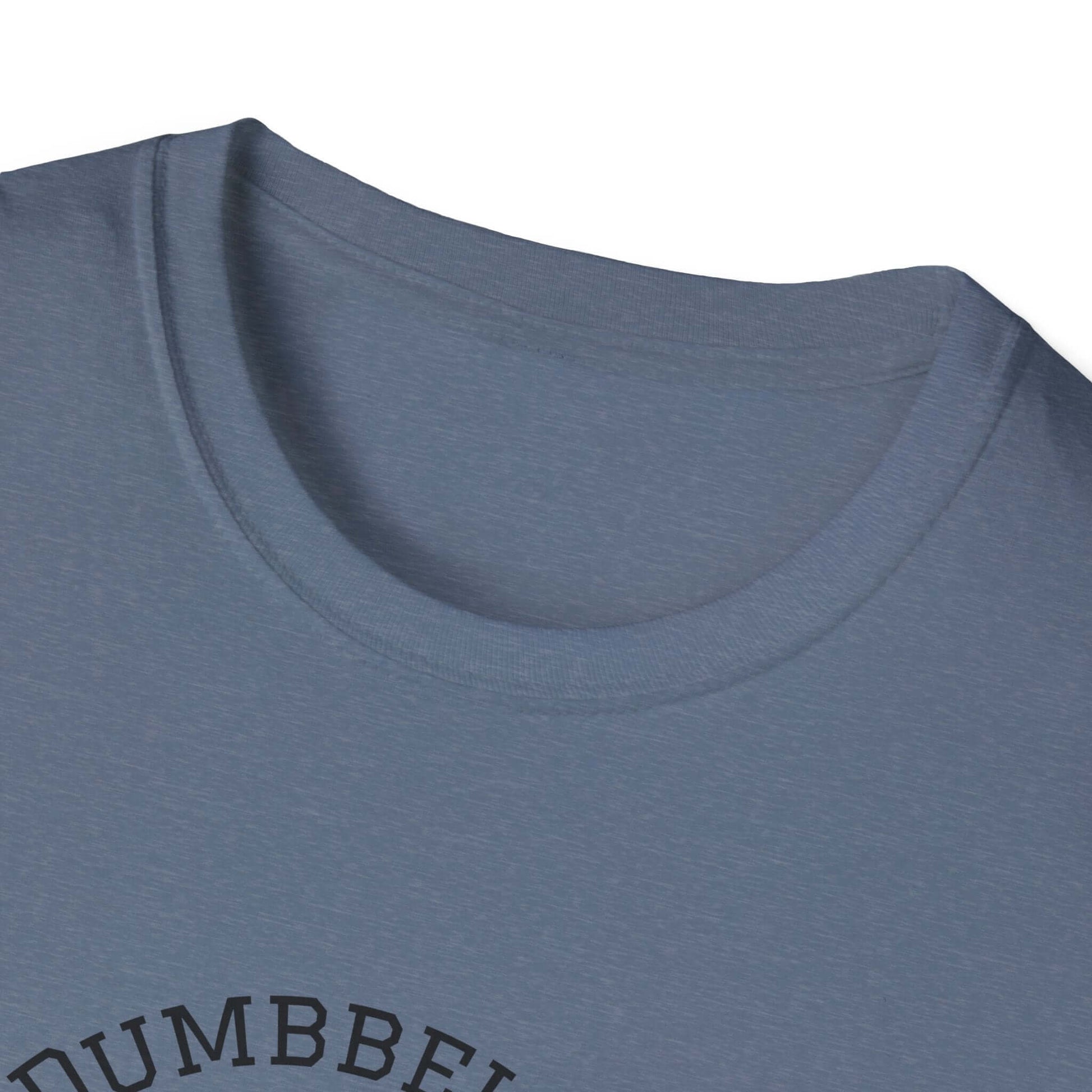 Close-up of the Goldendoodle Dog Lover Workout Tee – “Belly Rubs or Dumbbells?” showcasing the neckline and design.