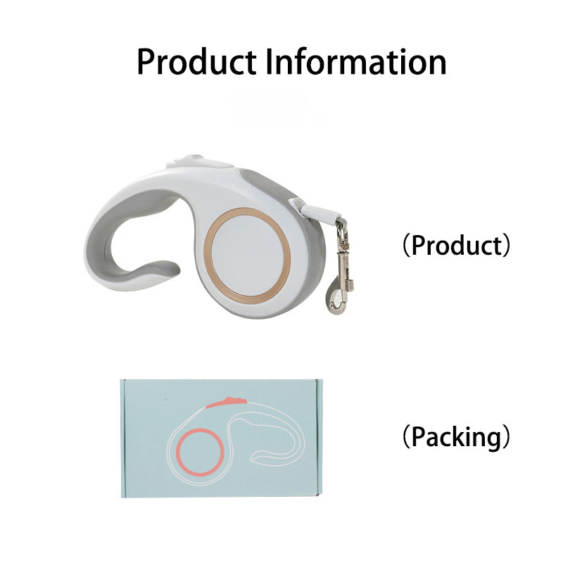 Retractable dog leash with packaging on a white background