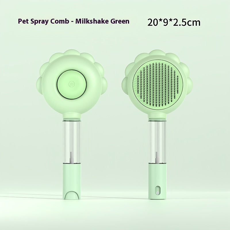 Pet spray comb in milkshake green color with dimensions on a light green background