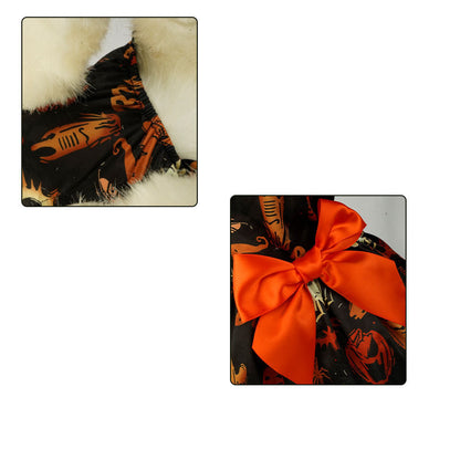Halloween-themed product with orange and black design and a large orange bow on a white background.