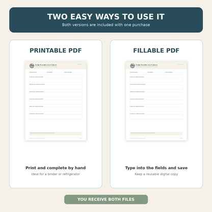 Printable and fillable PDF versions of the Rivers Corner Dog Sitter Care Pack