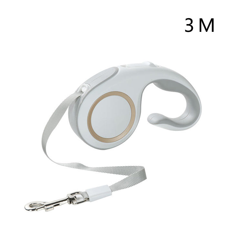 Retractable dog leash with white handle and 3-meter length on a white background