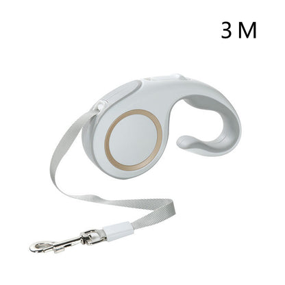 Retractable dog leash with white handle and 3-meter length on a white background