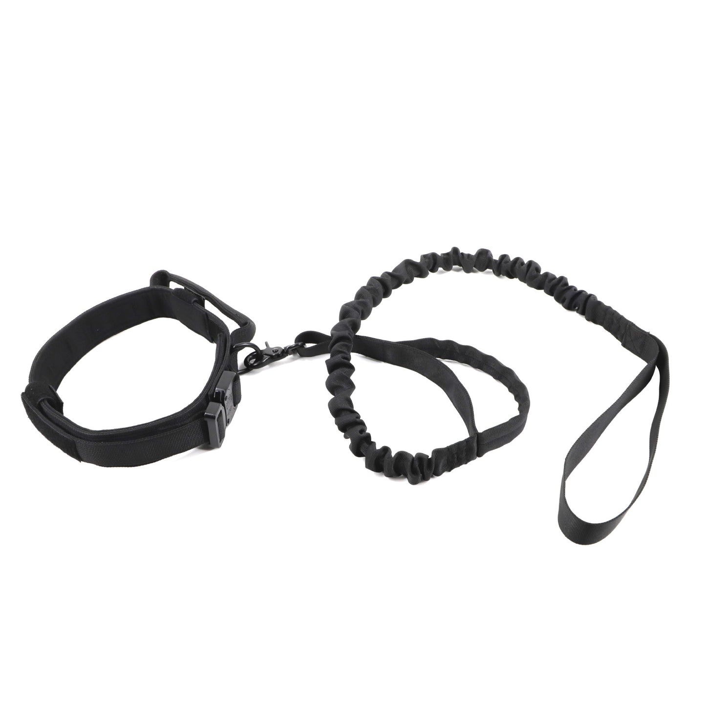 Black wrist restraint with a bungee cord on a white background