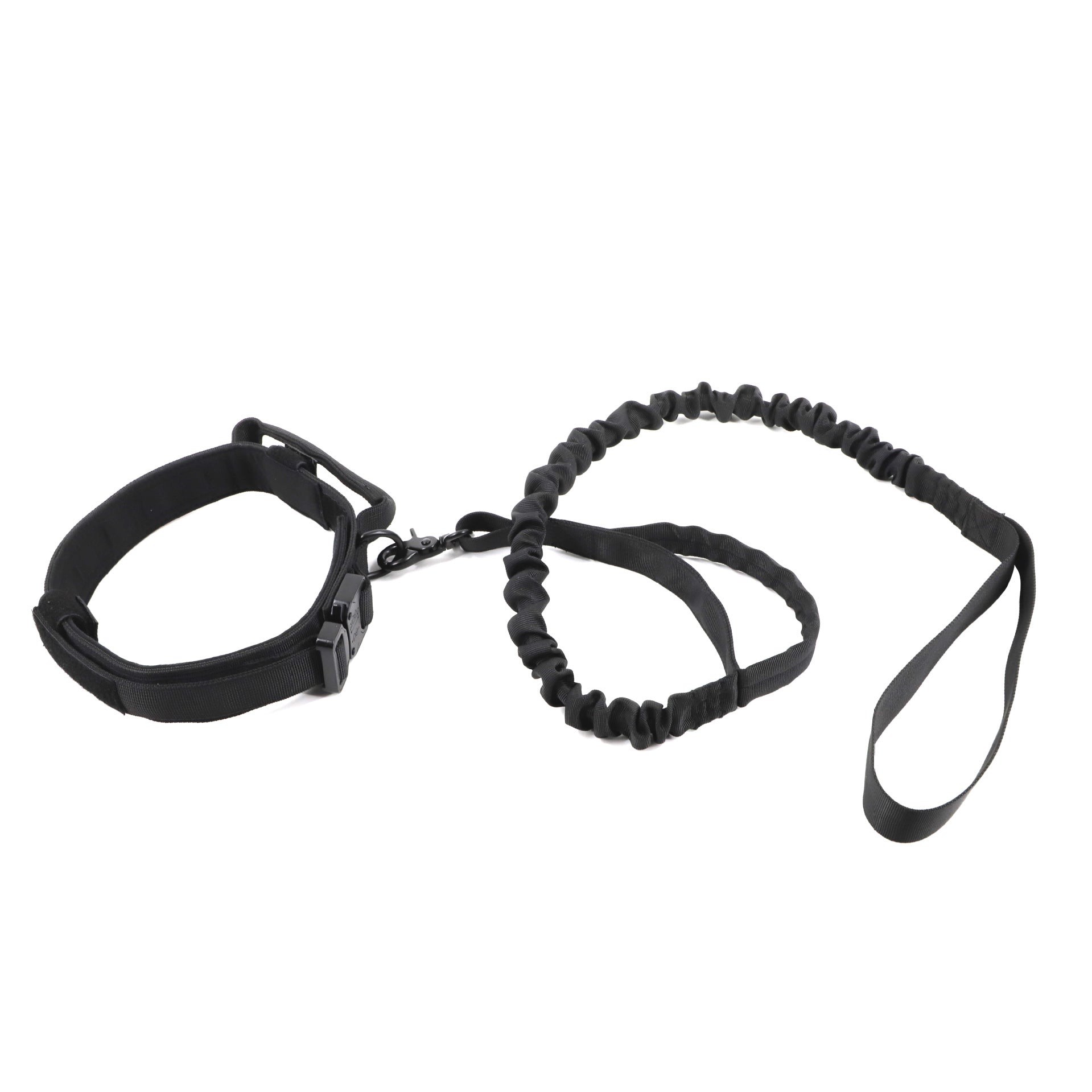 Black wrist restraint with a bungee cord on a white background