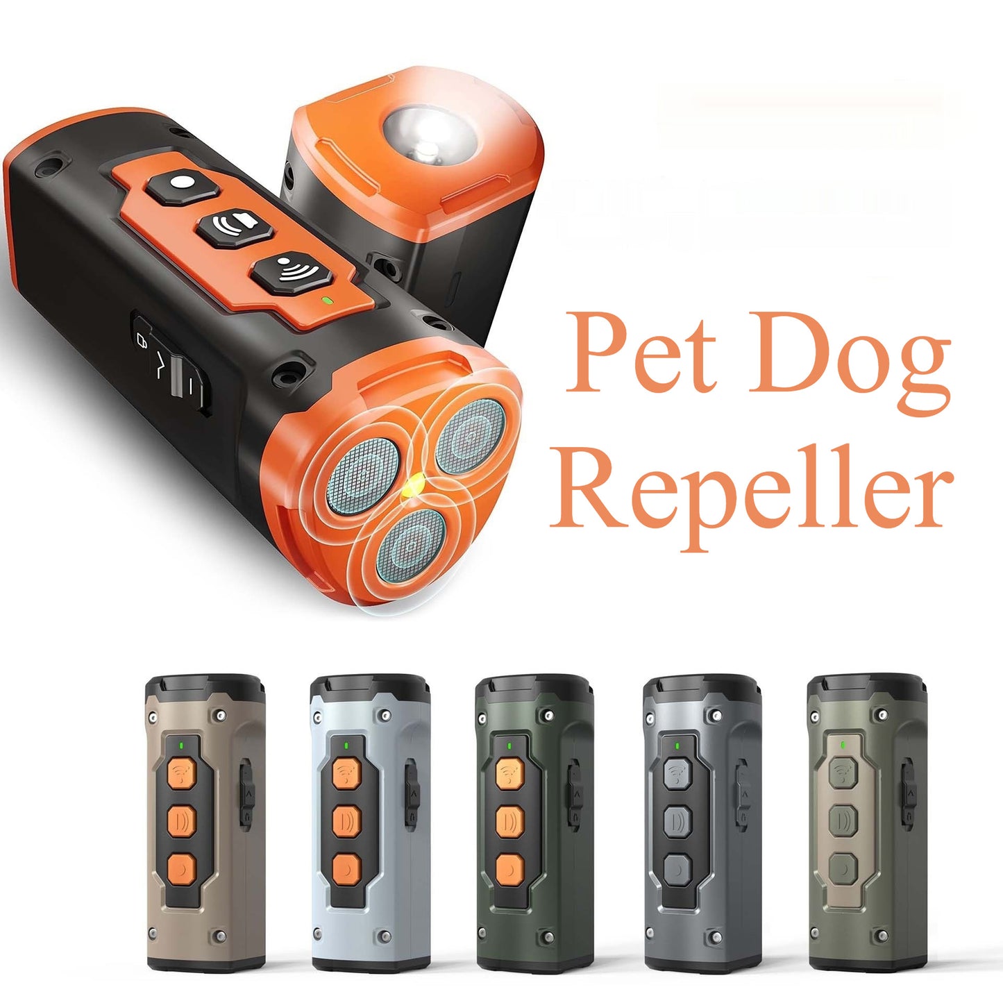 Pet dog repeller with different color options on a white background