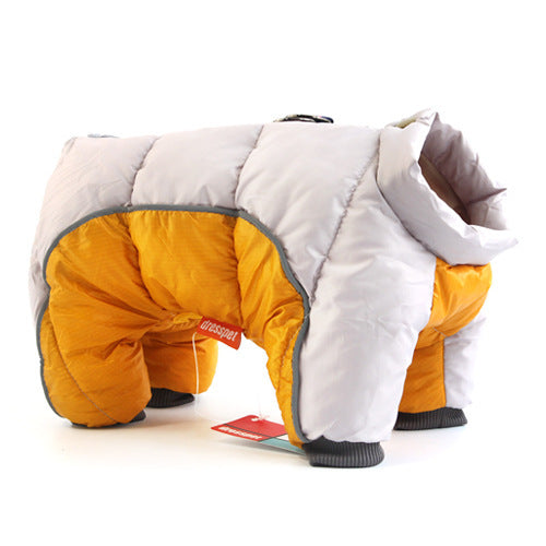 Dog coat with yellow interior and gray exterior on a white background