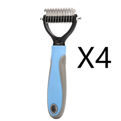 Pet grooming tool with blue handle and black metal head on a white background, labeled 'X4'.