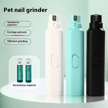 Pet nail grinder with three color options on a light green background