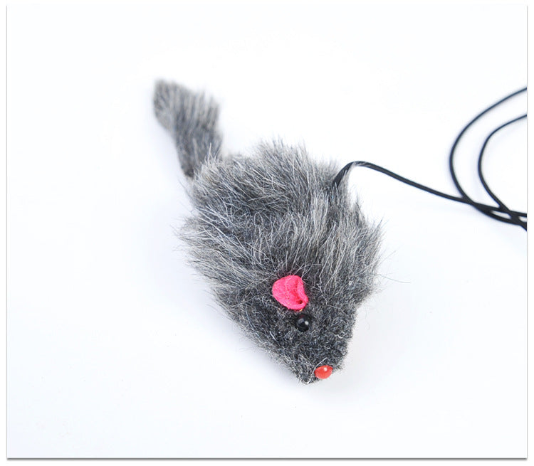 Gray mouse-shaped cat toy with a pink heart on a white background