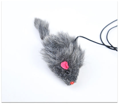 Gray mouse-shaped cat toy with a pink heart on a white background