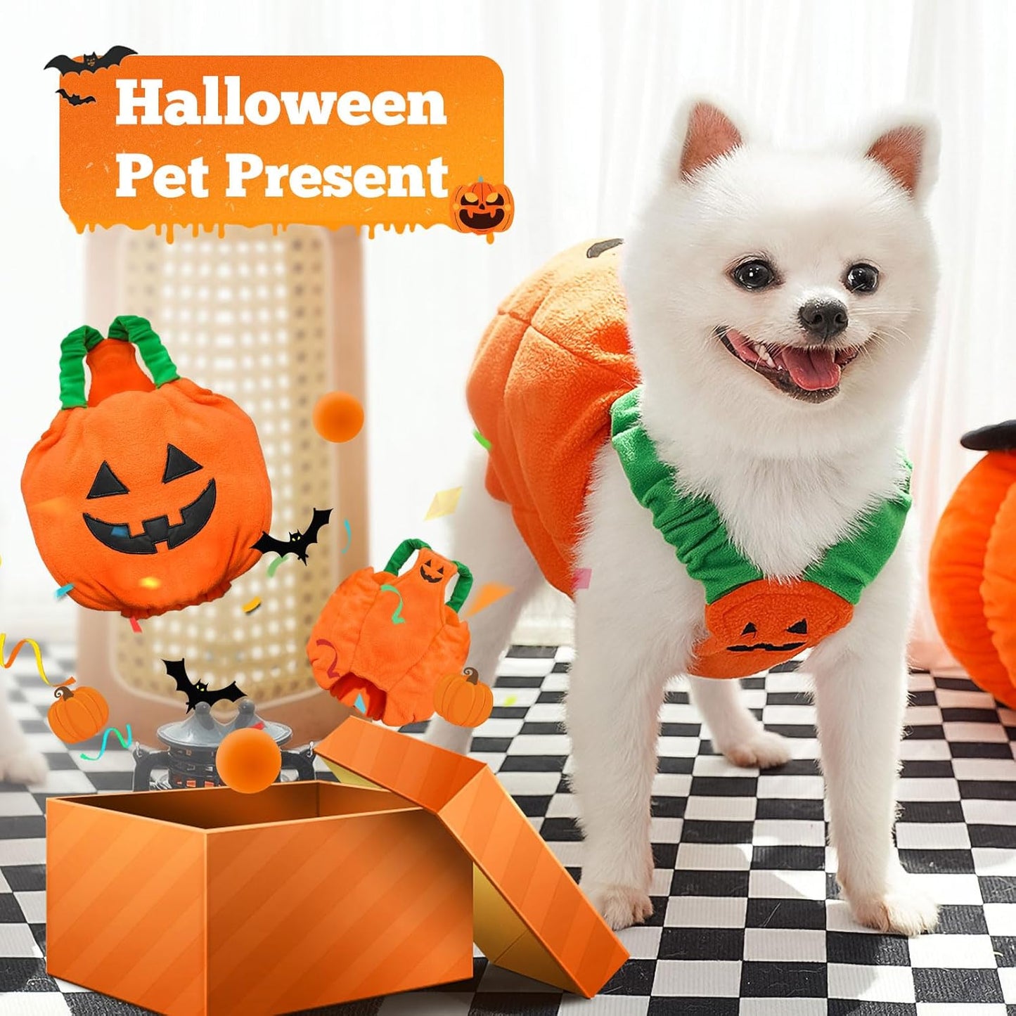 Plush pumpkin Halloween costume for small and medium dogs