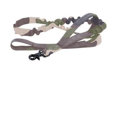 Camouflage-patterned dog leash on a white background