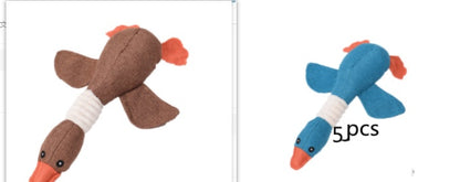 Two plush toys, one brown and one blue, on a white background with text indicating quantity.