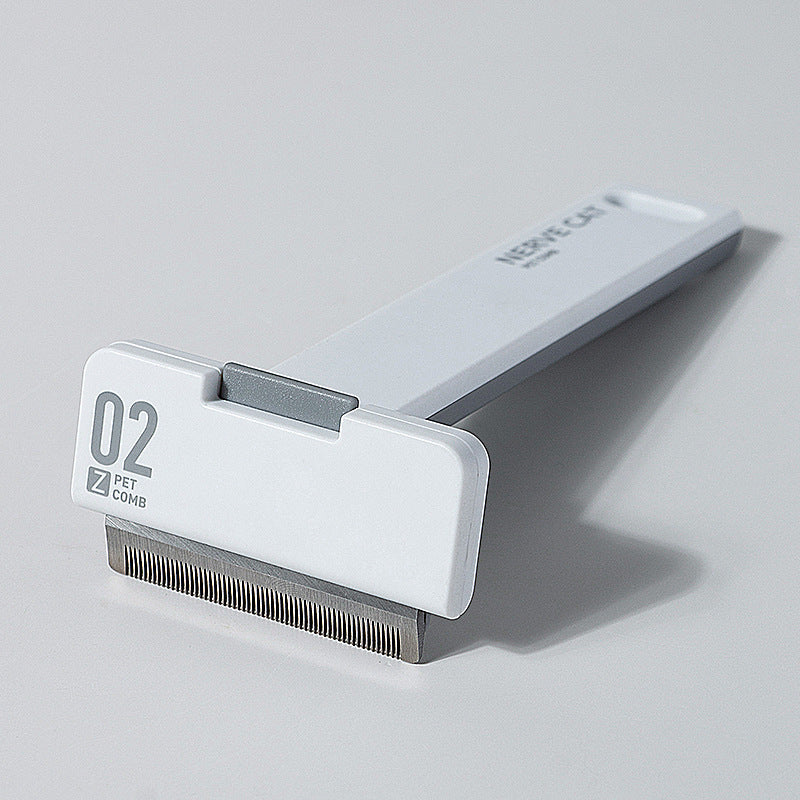 Pet grooming comb with '02' and 'Nerve Cat' branding on a light gray background