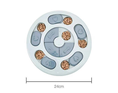 Pet puzzle toy with food compartments on a white background