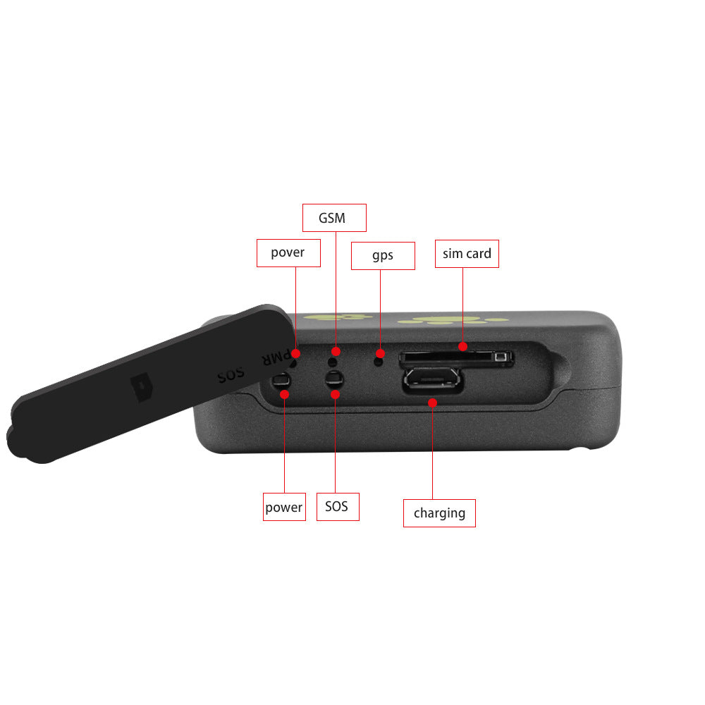 Back view of a device with labeled ports and features on a white background