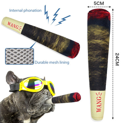 Dog wearing colorful sunglasses with a WANG product, showing internal phonation and durable mesh lining.