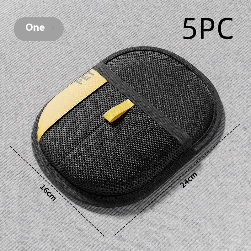 Black mesh pouch with gold accent on a gray background, labeled '5PC' and 'One'.