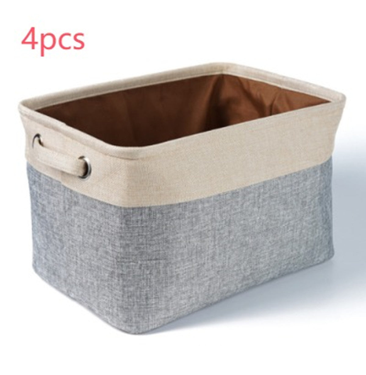 Storage basket with beige top and gray bottom on a white background