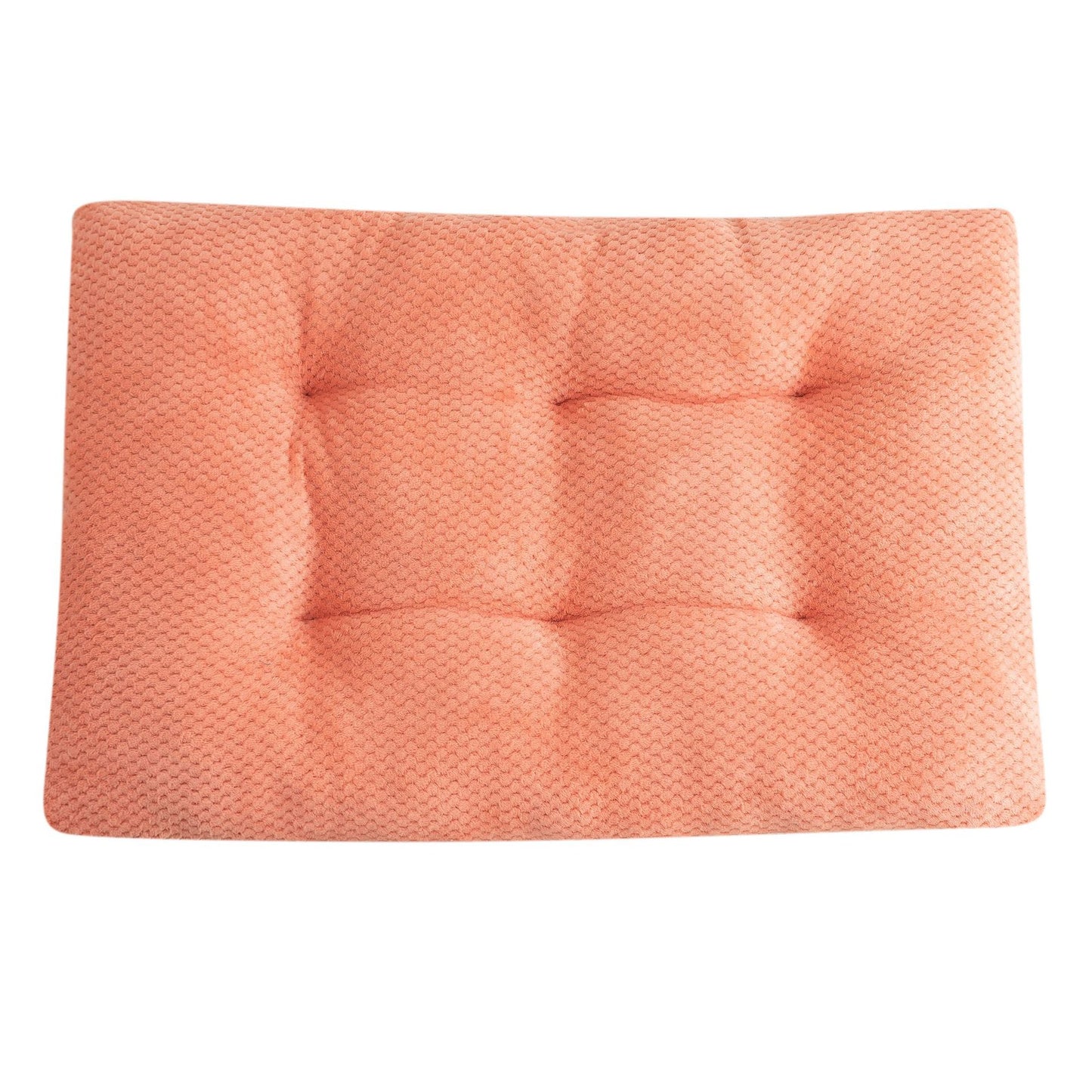 Rectangular pink cushion with a textured pattern on a white background