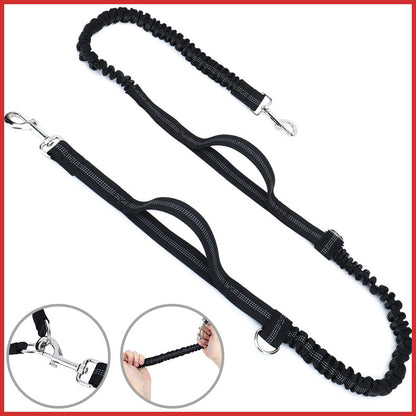 Black dog leash with handle and clip on a white background