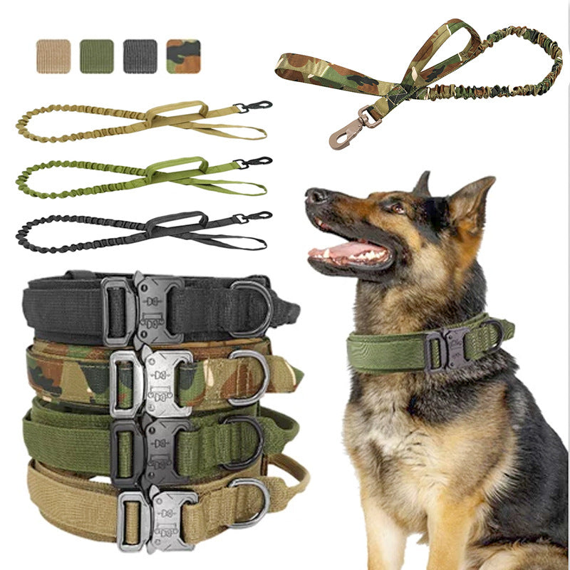 Dog collar and leash set with camouflage patterns on a white background