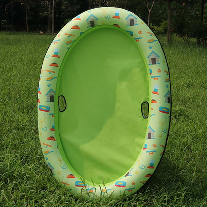 Inflatable seat with colorful patterns on a grassy field