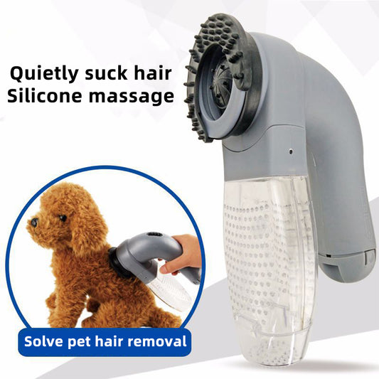 Pet hair removal tool with silicone massage head on a white background