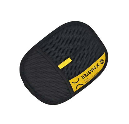 Black and yellow travel pillow with 'X-Master' branding on a white background