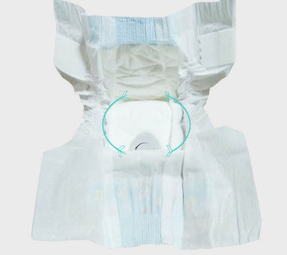 White diaper with blue elastic bands on a white background